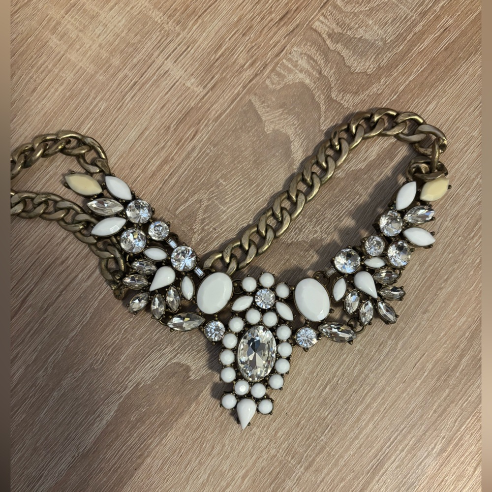 J. Crew Gold-tone & White Crystal Statement Bib Necklace
